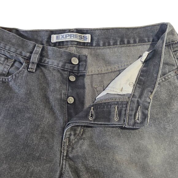 Express Mens Button Fly Denim Jeans Bootcut Washed Black Medium Rise Sz 36Wx30L - Picture 2 of 13